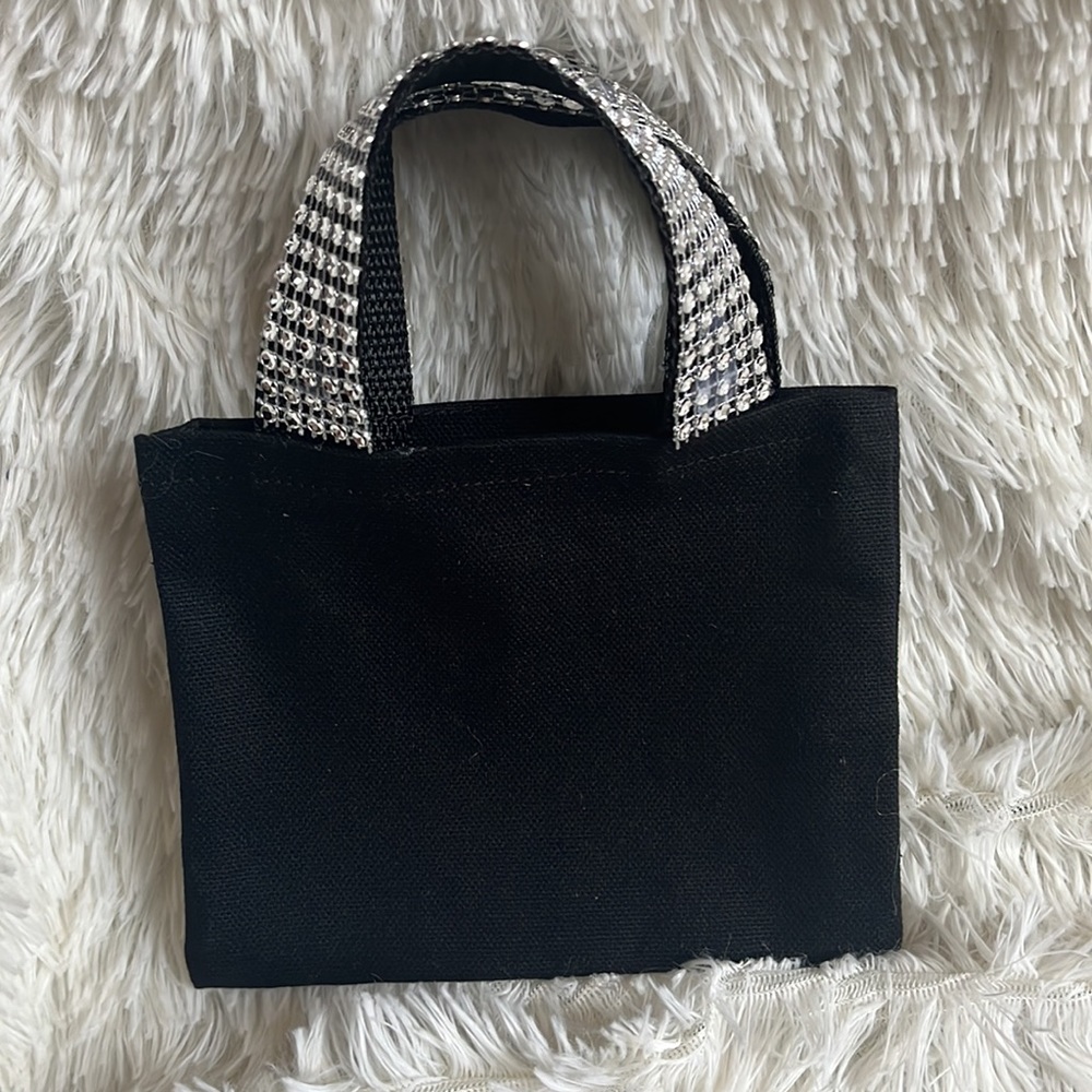 Custom designed black canvas Mini Glam Tote with embellished handles - Picture 4 of 6